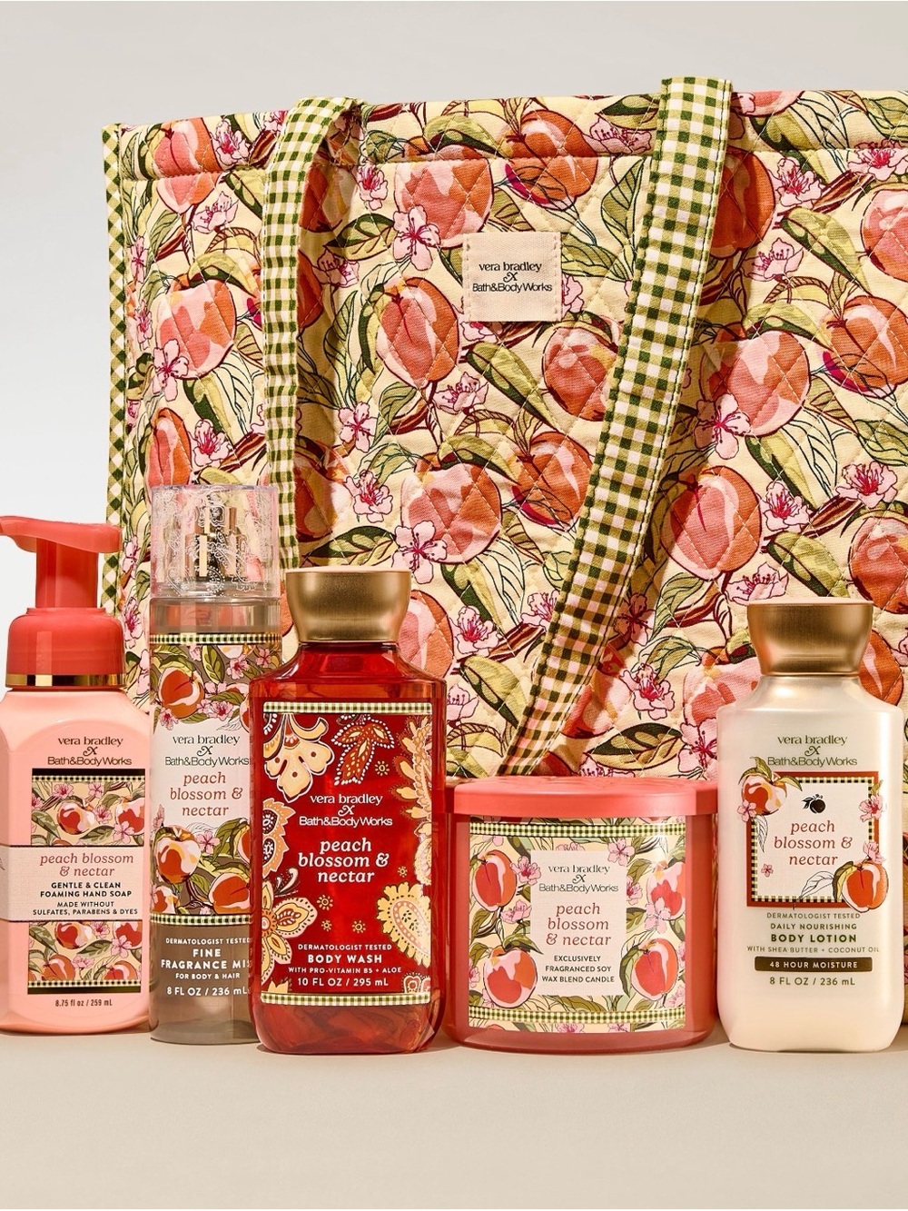 Bath & Body Works x Vera Bradley Peach Blossom & Nectar Tote Set 6pc.